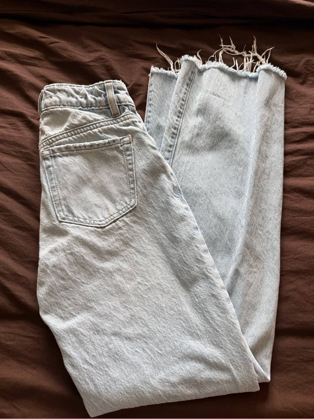 Garage Light Blue Straight Leg Women’s Jeans with Frayed Hem